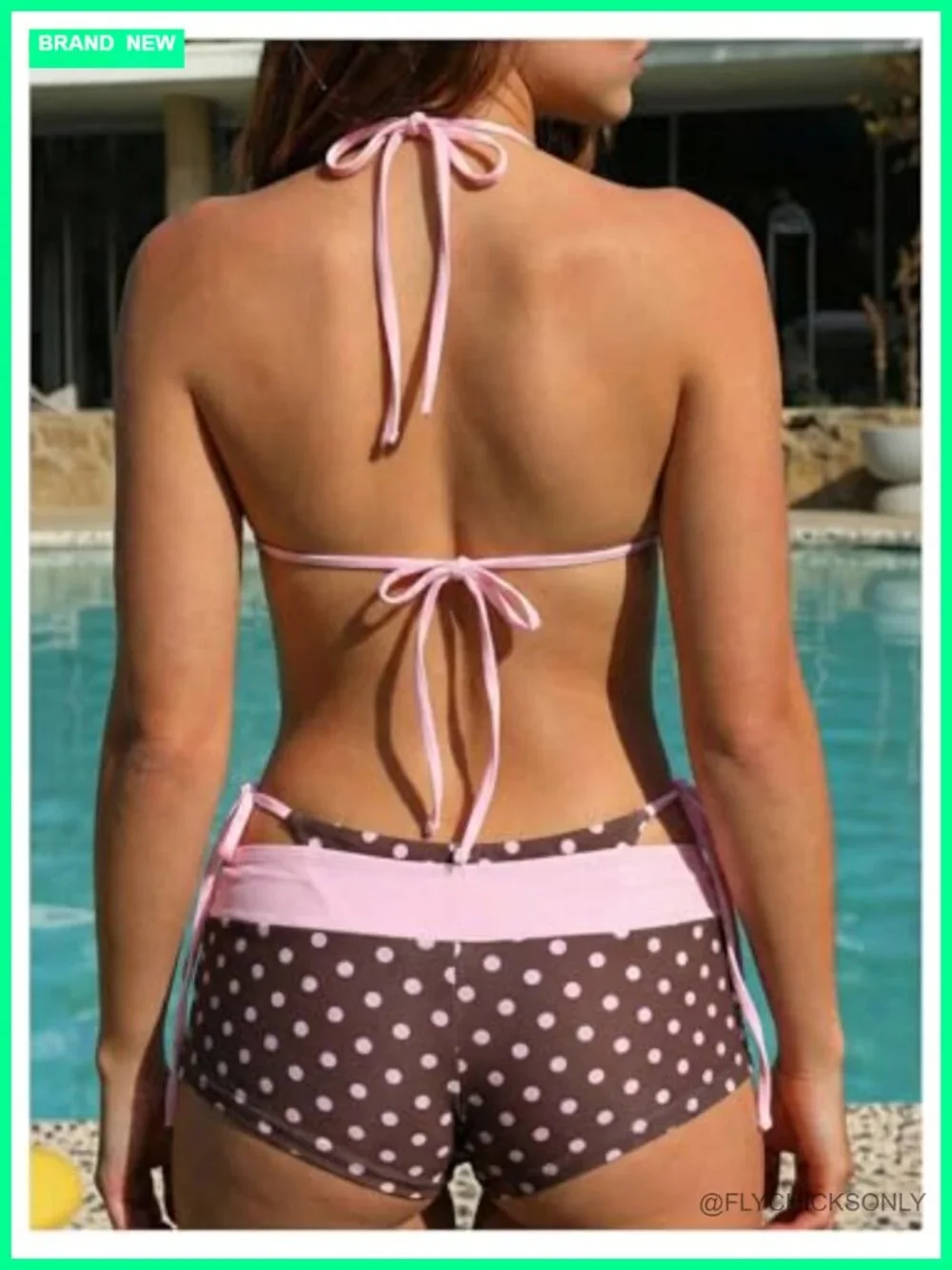 Women's 3pc Polka Dot Bikini Set Halter Triangle with Shorts Coverup
